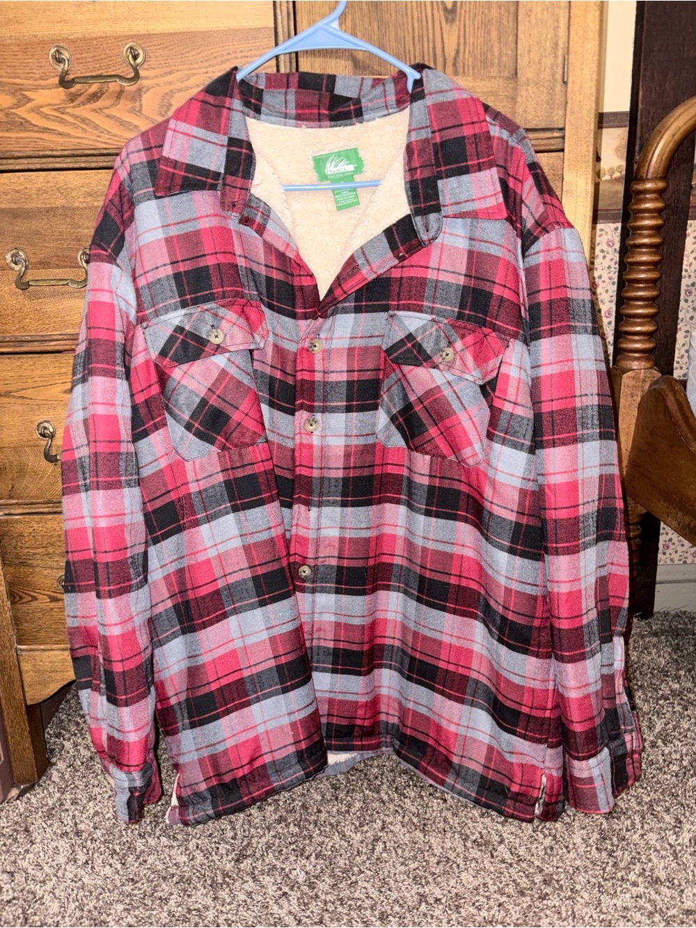 Itasca Red Black & Gray Plaid Flannel Button-Down Shirt Fleece Lined